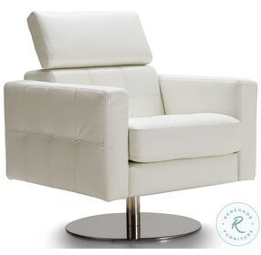 Milo White Leather Swivel Accent Chair with Adjustable Headrest