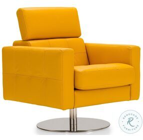 Milo Yellow Leather Swivel Accent Chair with Adjustable Headrest