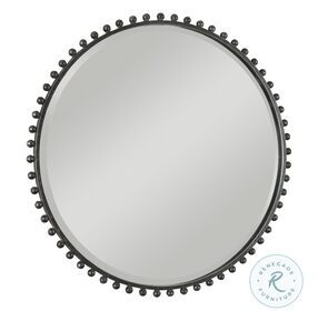 Taza Distressed Black Round Iron Mirror