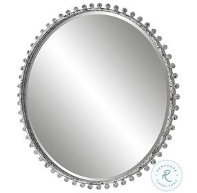 Taza Distressed Aged White and Black Round Mirror