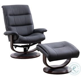 Knight Black Manual Reclining Swivel Chair With Ottoman