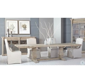 Monastery Smoke Gray Rectangular Extendable Trestle Dining Room Set with Colette Dining Chair