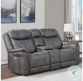 Morrison Stone Power Reclining Console Loveseat with Power Headrest And Footrest