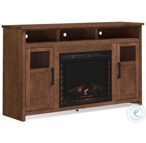 Maison Cabin Lodge Bourbon Oak 65" TV Stand with Fireplace