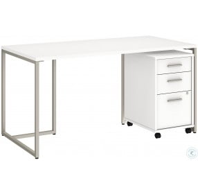 Method White 60" Table Desk with 3 Drawer Mobile File Cabinet