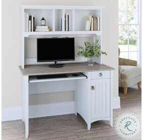Salinas Pure White and Shiplap Gray Small Computer Home Office Set with Hutch