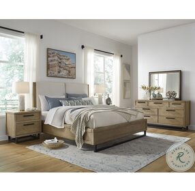 Catalina Distressed Light Wood Upholstered Panel Bedroom Set