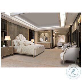 Malibu Crest Chardonnay And Porcelain Upholstered Scalloped Panel Bedroom Set