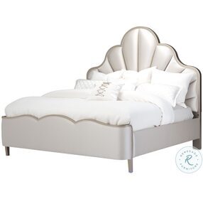 Malibu Crest Chardonnay And Porcelain Queen Upholstered Scalloped Panel Bed