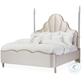 Malibu Crest Chardonnay And Porcelain Queen Upholstered Scalloped Poster Bed