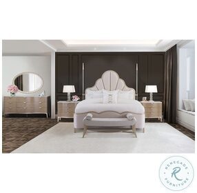 Malibu Crest Chardonnay And Porcelain Upholstered Scalloped Poster Bedroom Set