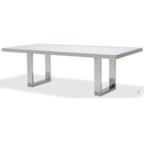 State St Satin And Glossy White Rectangular Glass Top Dining Table