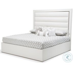 State St Satin And Glossy White Upholstered Queen Panel Bed