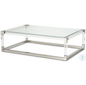 State St Glossy White Rectangular Glass Top Cocktail Table