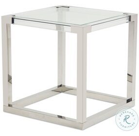 State St Glossy White Square Glass Top End Table