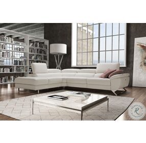 Natalia White Leather Power Reclining LAF Sectional with Adjustable Headrest