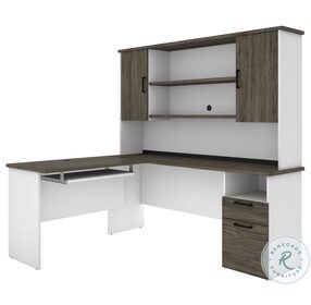 Norma Walnut Grey And White 71" L Shaped Desk With Hutch