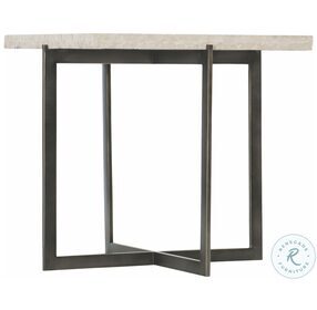 Hathaway White Travertine Stone And Bronze Metal End Table