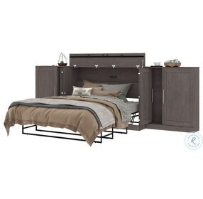 Pur Bark Grey 139" Queen Cabinet Bed With Mattress And Two 36" Storage Units