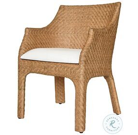 Noelle Basketweave Rattan Wrapped Dining Chair with Ivory Linen Cushion