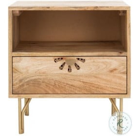 Lily Natural And Brass 1 Drawer Nightstand