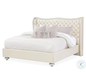 Hollywood Swank Creamy Pearl Wingback King Upholstered Poster Bed