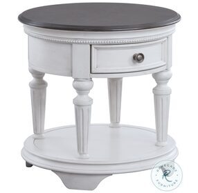 West Chester Light Gray Oak and Distressed White Round Drawer End Table