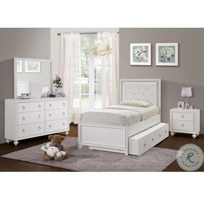 Bella White Tufted Youth Upholstered Panel Bedroom Set With Trundle