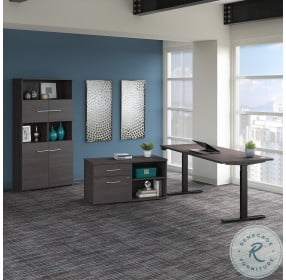 Office 500 Storm Gray 72" Height Adjustable Standing Home Office Set with Storage and Bookcase