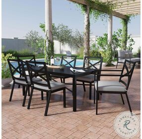D321-OUT-K1 Matte Black And Beige Outdoor 7 Piece Dining Set