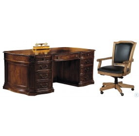 Old World Walnut Executive Desk Home Office Set