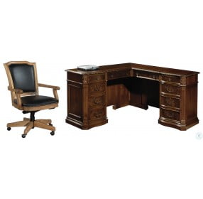 Old World Walnut L-Desk Home Office Set