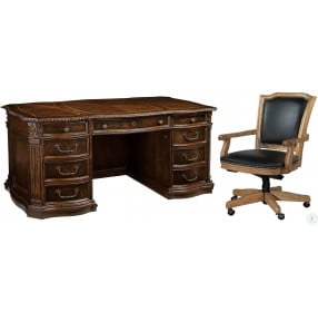 Old World Walnut Junior Executive Desk Home Office Set