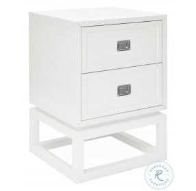 Olive Matte White Lacquer 2 Drawer Side Table