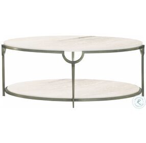 Morello Oxidized Nickel And Carrara Marble Oval Metal Cocktail Table