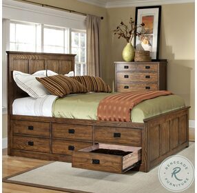 Oak Park Mission Two Sided 12 Drawer Queen Captain Bed