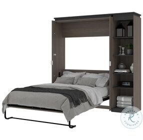 Orion Bark Gray And Graphite 78" Full Murphy Bed With Narrow Shelving Unit
