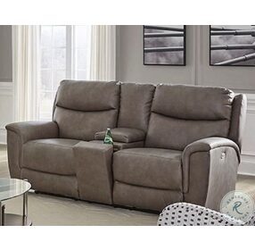 Ovation Obsession Cobblestone Reclining Console Loveseat with Power Headrest