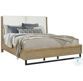Catalina Distressed Light Wood Upholstered Queen Panel Bed