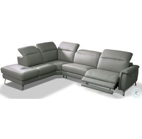 Oxford Gray Leather Power Reclining LAF Sectional with Adjustable Headrest