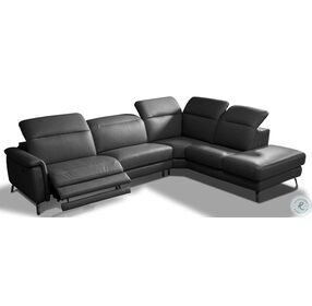 Oxford Dark Gray Leather Power Reclining RAF Sectional with Adjustable Headrest