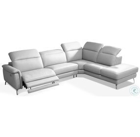 Oxford White Leather Power Reclining RAF Sectional with Adjustable Headrest