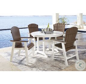 Crescent Luxe White Outdoor Dining Room Set with Brown Chair