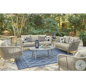 Swiss Valley Beige Outdoor Oval Occasional Table Set