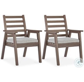 Emmeline Brown And Beige Outdoor Dining Arm Chair Set of 2
