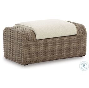 Sandy Bloom Beige And White Outdoor Ottoman