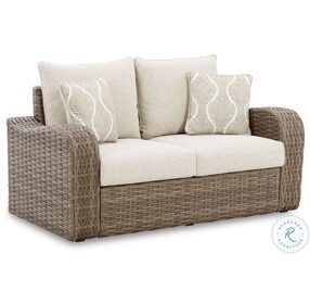 Sandy Bloom Beige And White Outdoor Loveseat