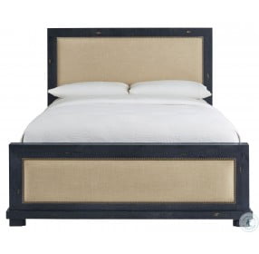 Willow Distressed Black Queen Upholstered Panel Bed