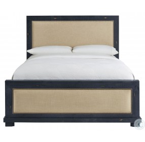 Willow Distressed Black King Upholstered Panel Bed