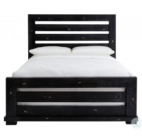 Willow Distressed Black Queen Slat Panel Bed